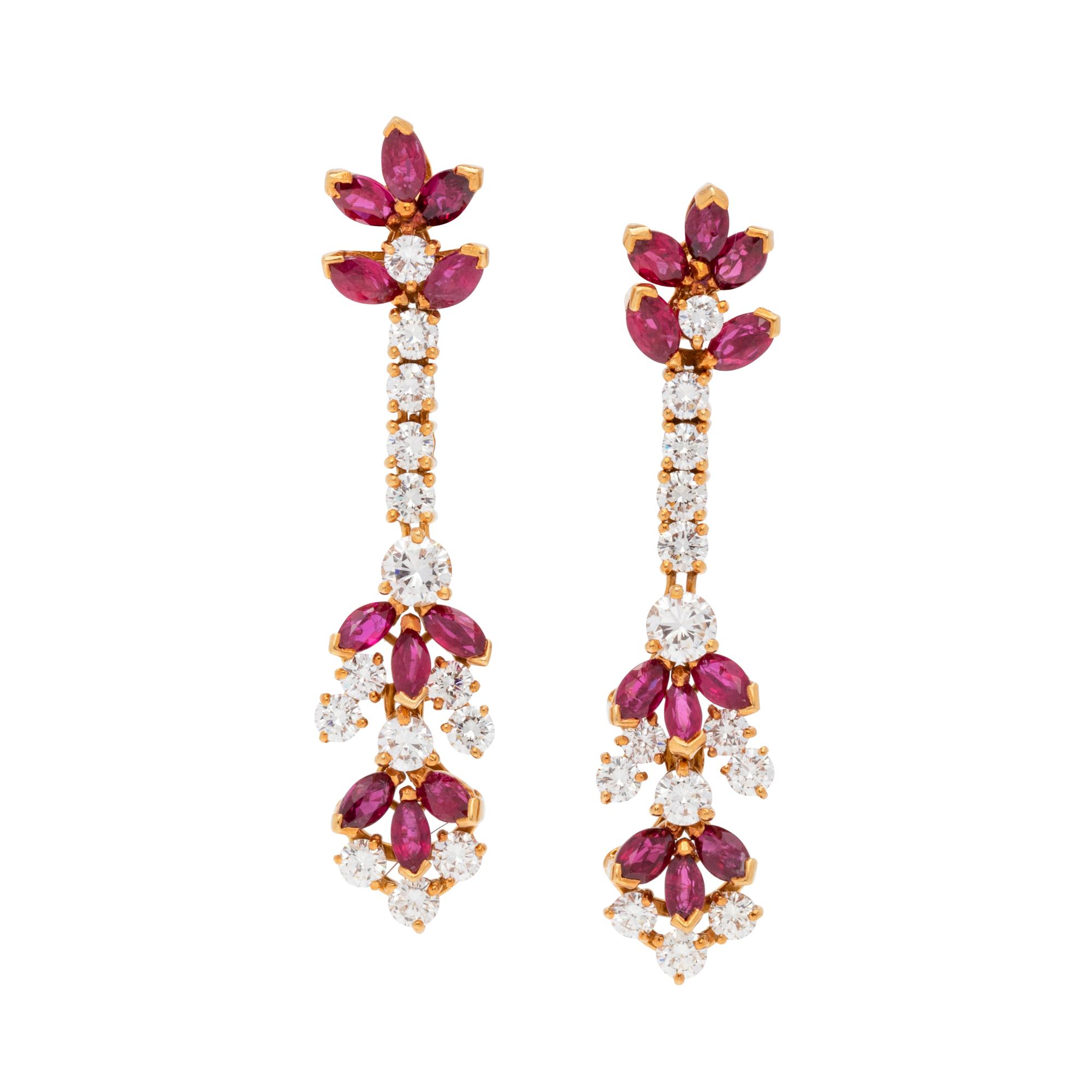 FRENCH, DIAMOND AND RUBY EARRINGS