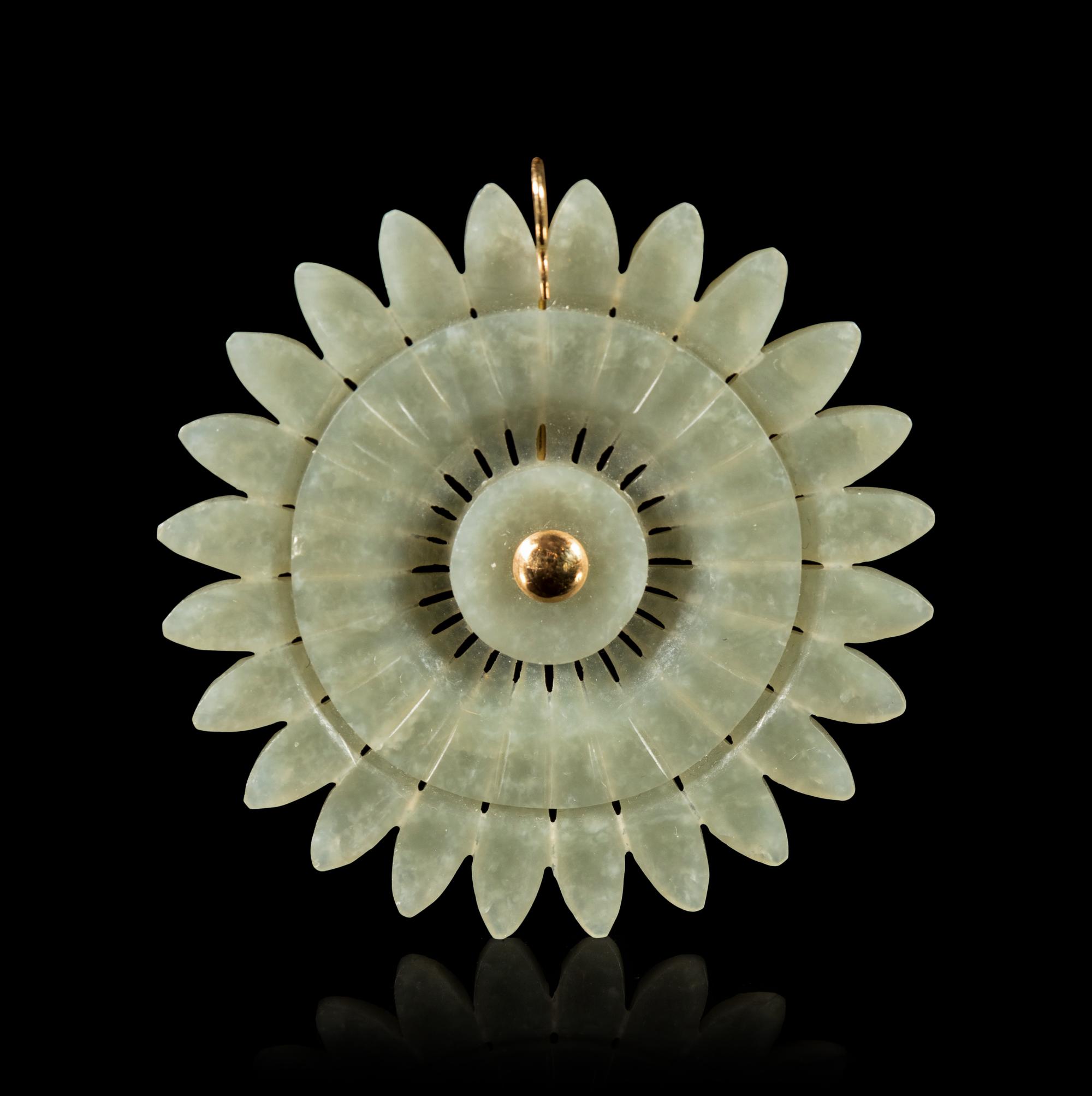 A Celadon Jade Gold Mounted Pendant