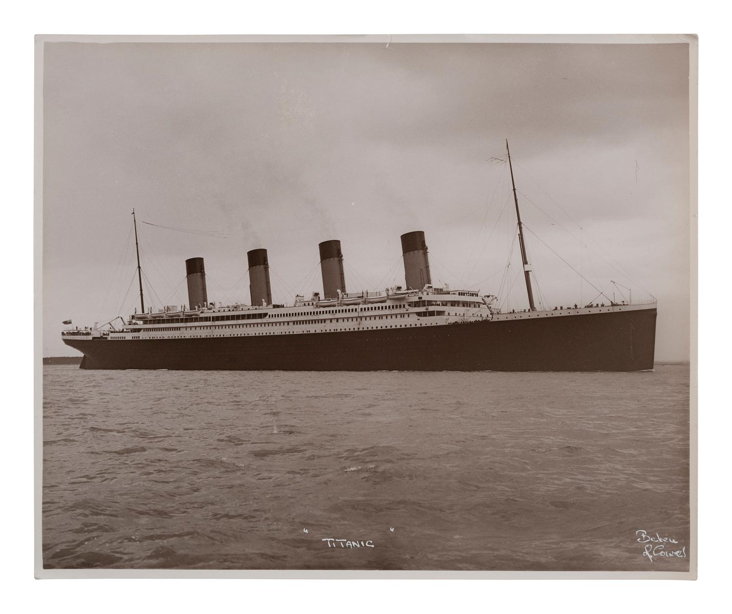 [TRANSPORTATION]. A group of 27 photographs of ocean liners including the RMS Titanic and HMHS Britannic. [Cowes, England]: Beken of Cowes, ca last half of the 20th century.