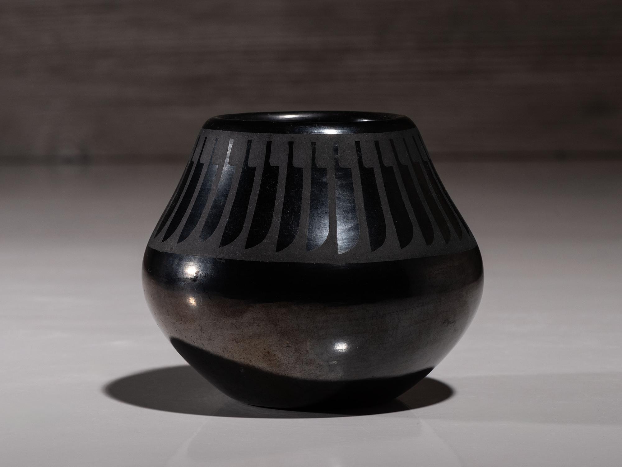 Blackware Pottery Jar, with Gunmetal Finish June 1962