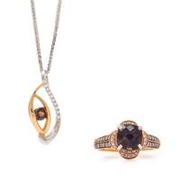 A Collection of 14 Karat Bicolor Gold, Smoky Quartz and Diamond Jewelry,
