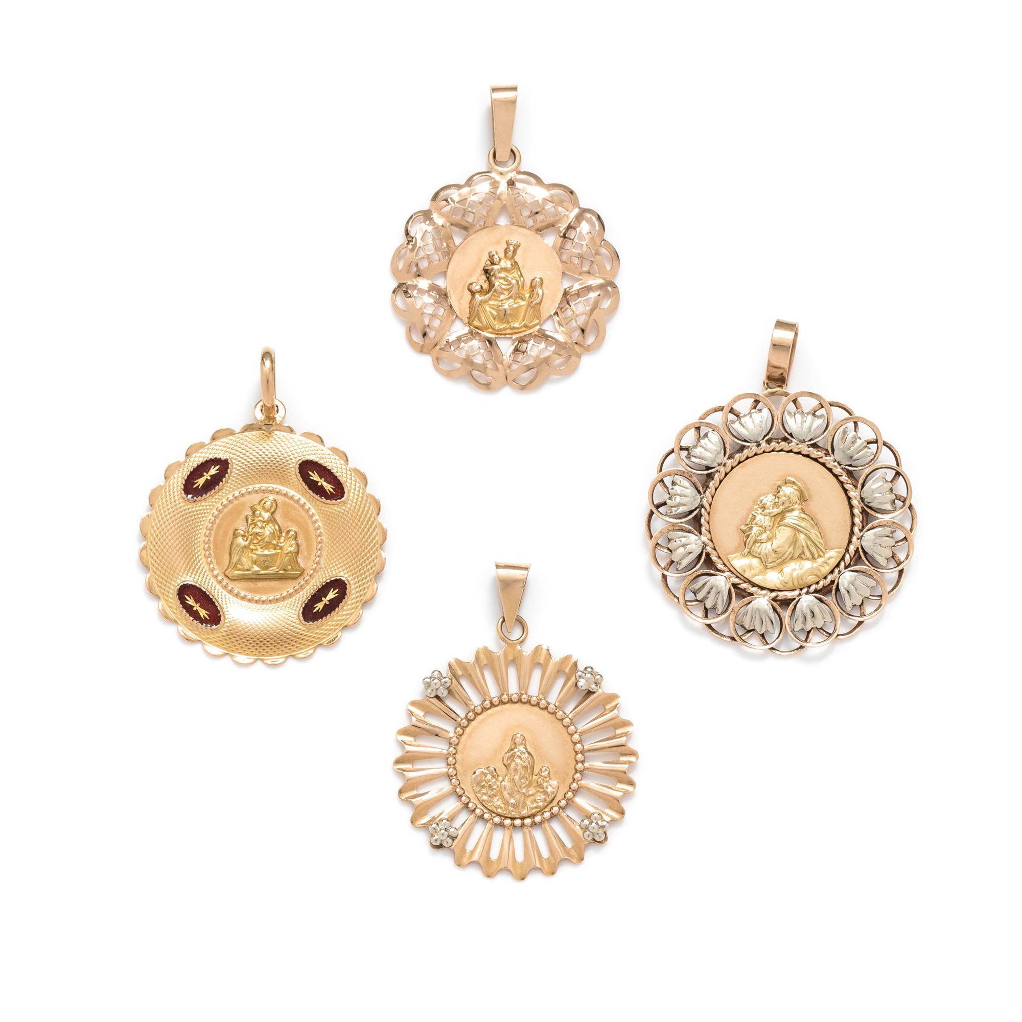 COLLECTION OF YELLOW GOLD RELIGIOUS PENDANTS