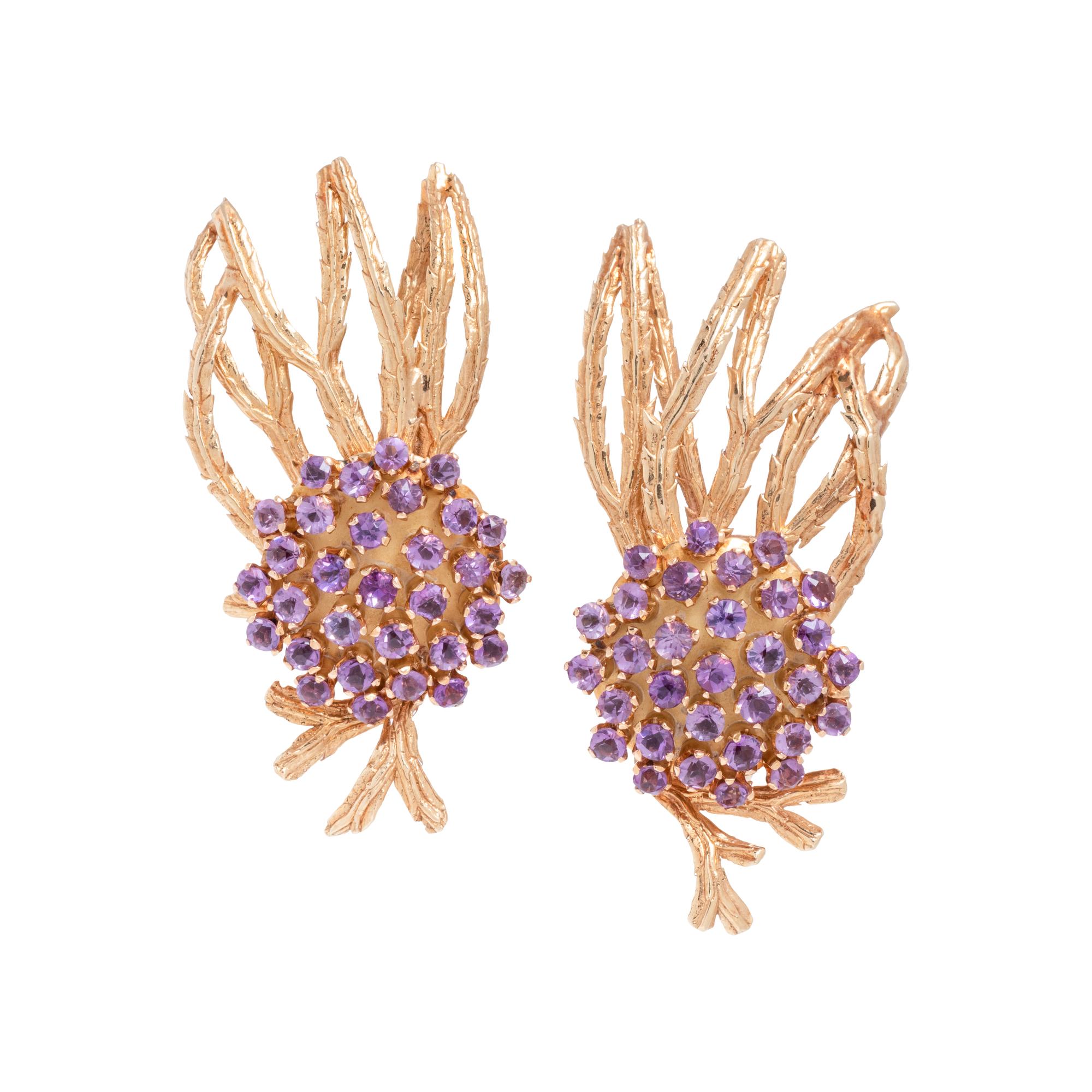 MARIANNE OSTIER, YELLOW GOLD AND AMETHYST EARCLIPS