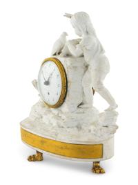 A French Gilt Bronze Mounted Biscuit Porcelain Figural Clock