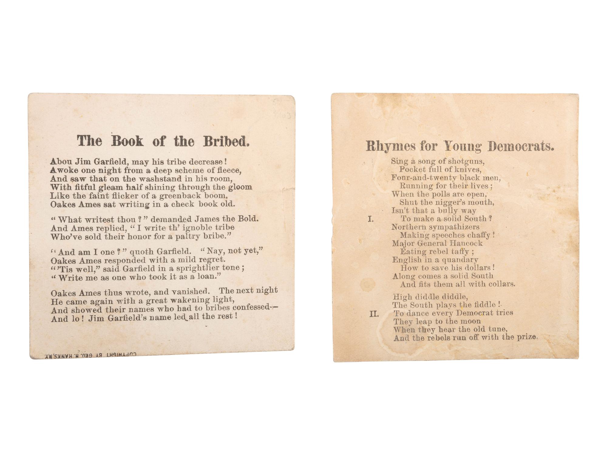 [1880 ELECTION]. A pair of James A. Garfield and Winfield S. Hancock metamorphic cards. New York: George H. Hanks, 1880.