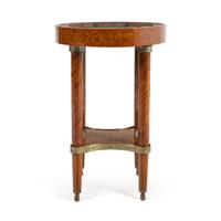 A Louis XVI Gilt Bronze Mounted Marquetry and Tulipwood Gueridon