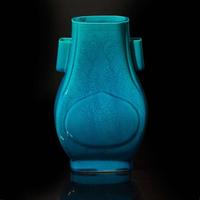 A Chinese turquoise-glazed floral-incised porcelain vase, Fang Hu 松石綠地暗花方壺 Possibly Guangxu period ?????