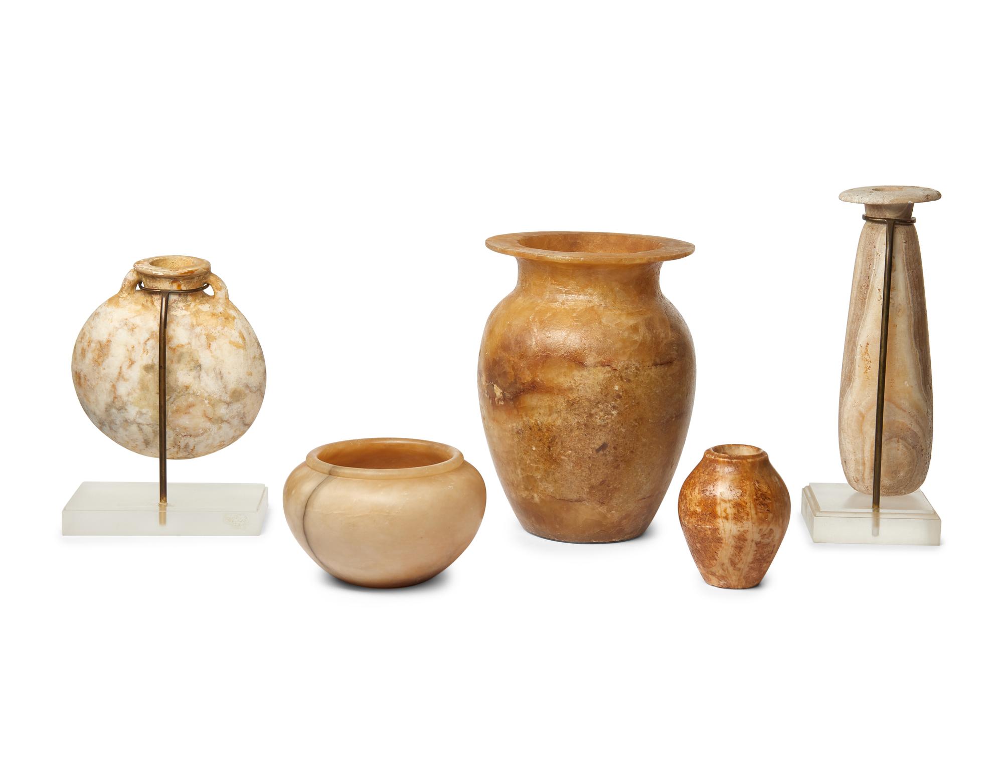 Five Egyptian Alabaster Vessels