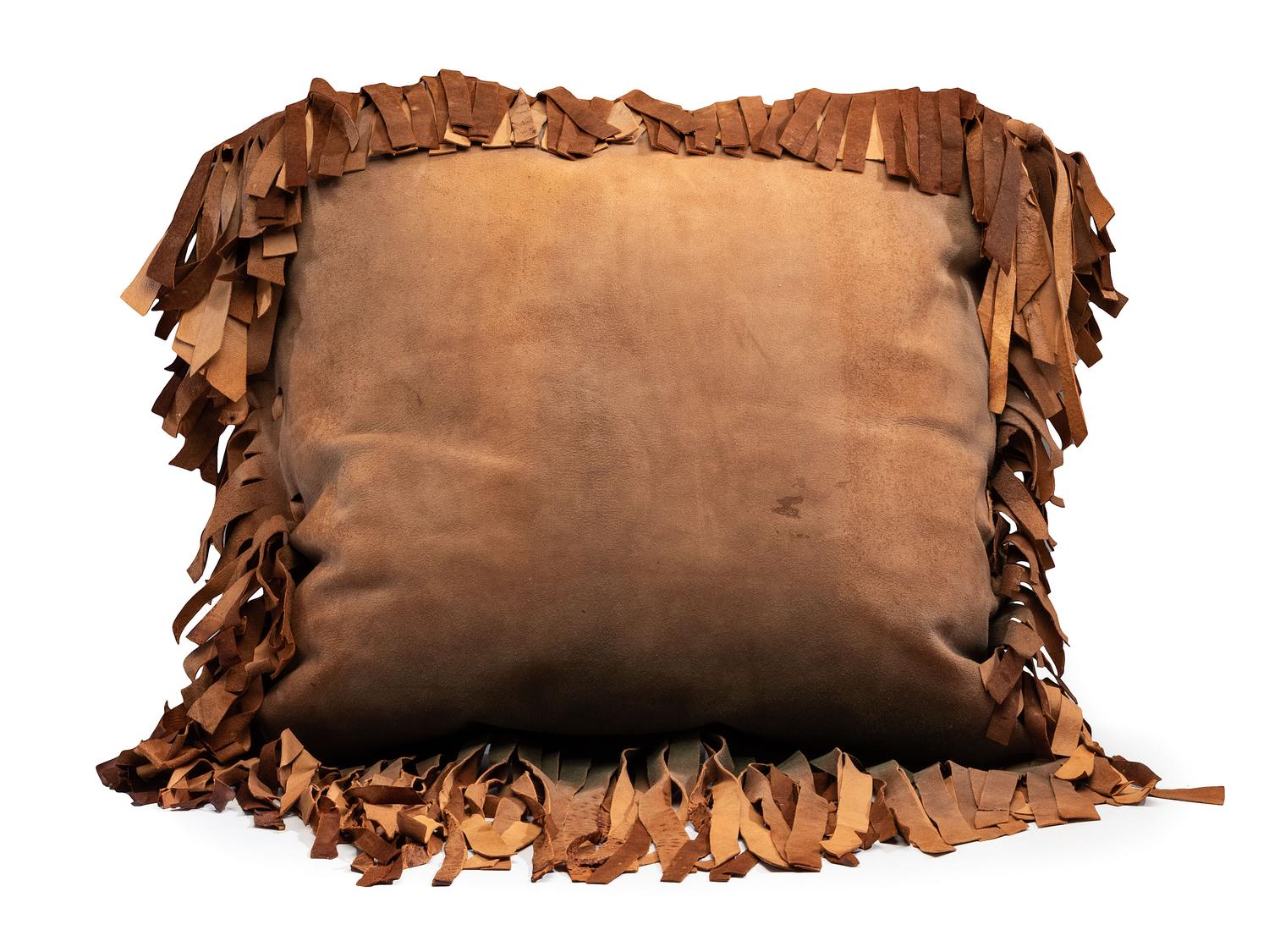 A Pair of California Arts and Crafts Painted and Appliqued Leather Pillows