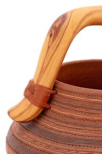 Corrugated Pottery Jar, with Wood Handle