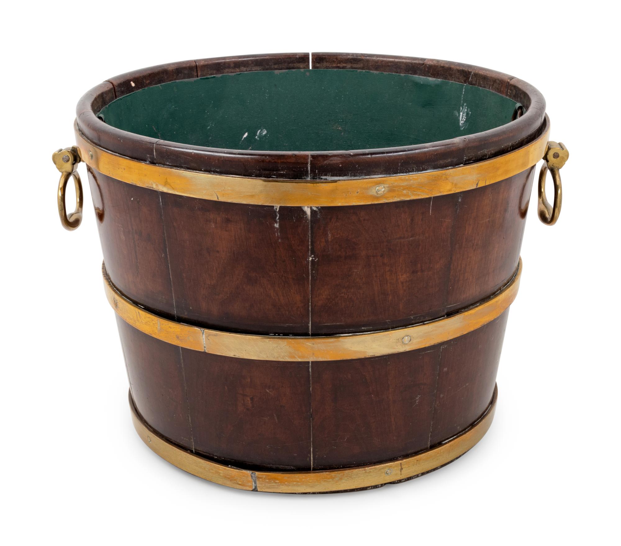 A George III Brass Mounted Oak Bucket with Liner