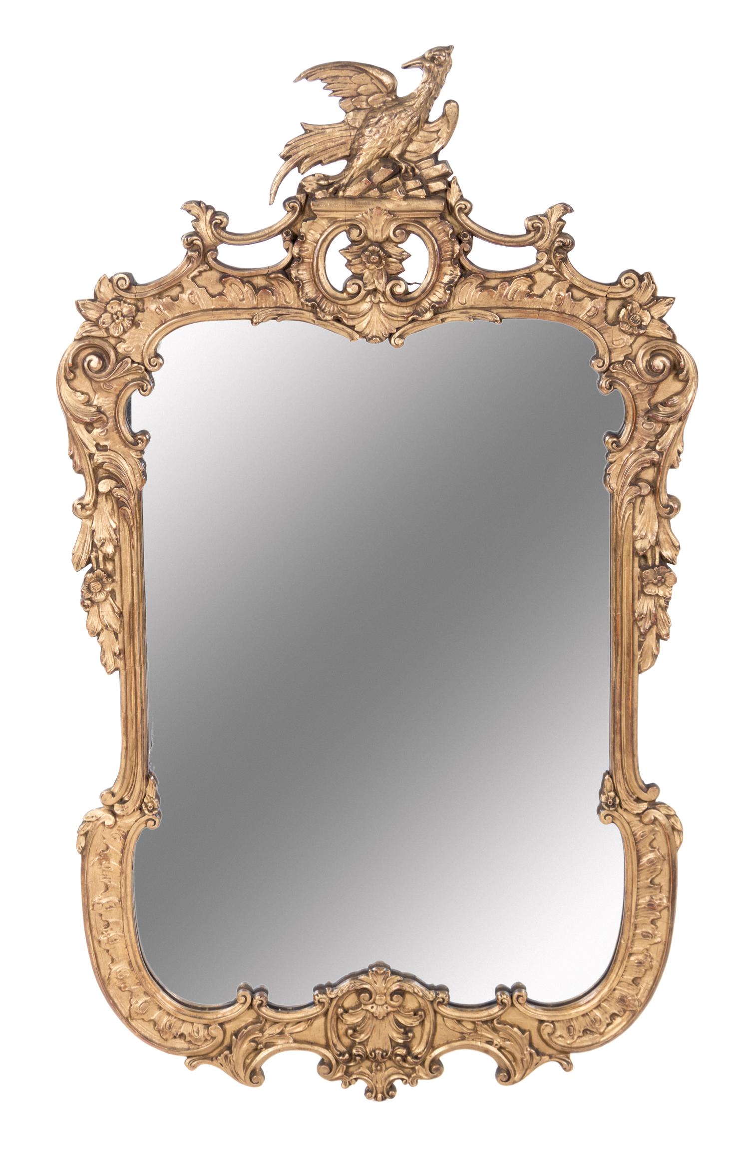 A Continental Giltwood Mirror Height 50 x width 29 1/2 inches. — FIRST HALF 20TH CENTURY
