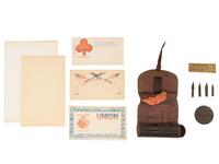 [CIVIL WAR]. Soldier's lap desk containing housewife, stencil, CDVs, and more.