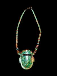 A Modern Greenstone Necklace with Olmec Style Were-Jaguar Mask