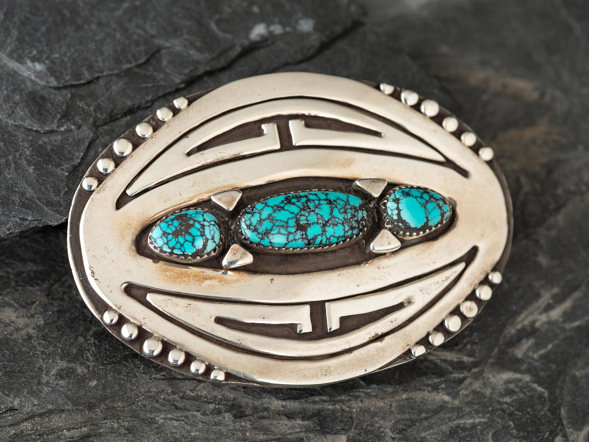 Sterling Silver and Turquoise Belt Buckle