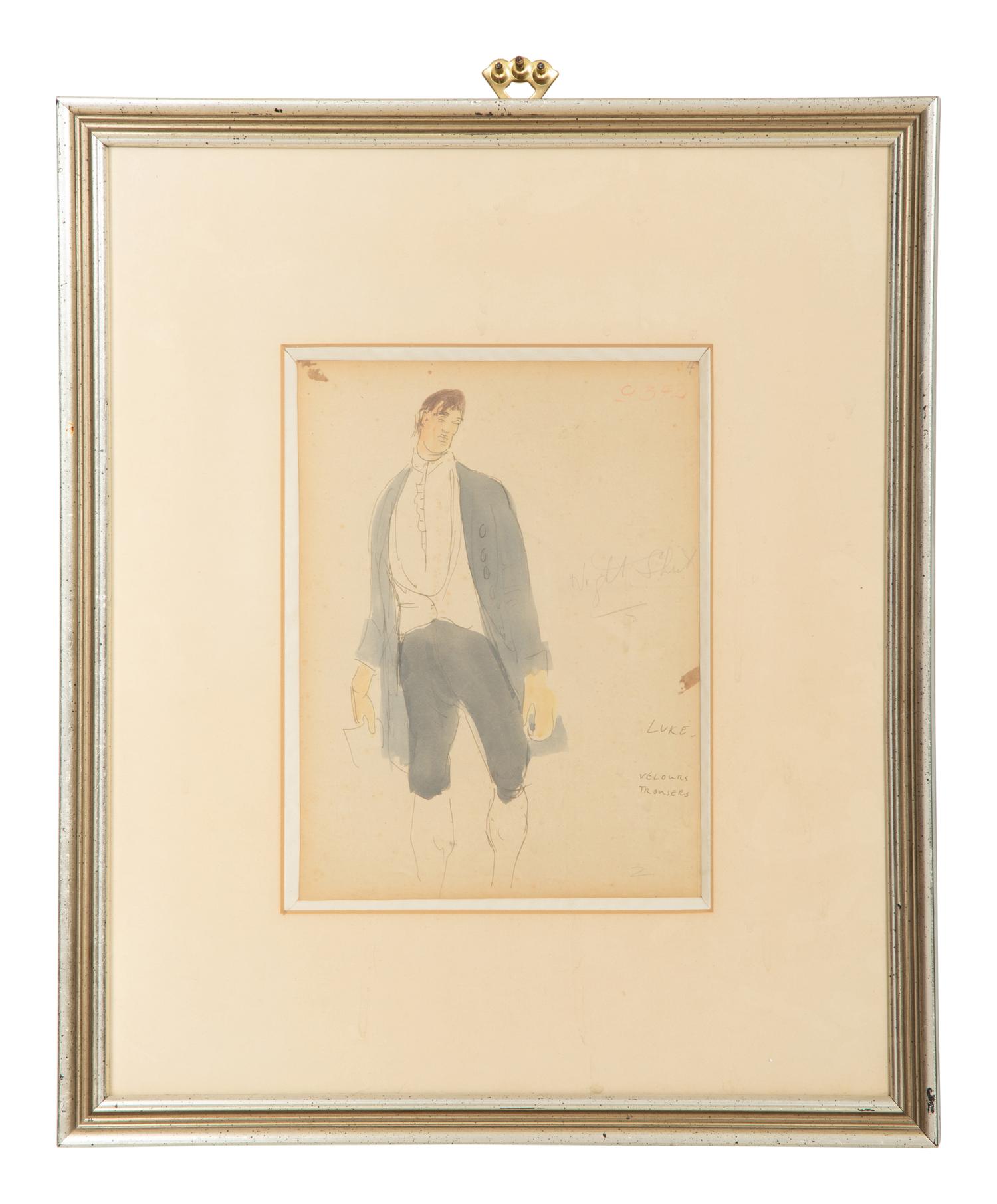 Three Framed Watercolor Costume Studies Attributed to Cecil Beaton