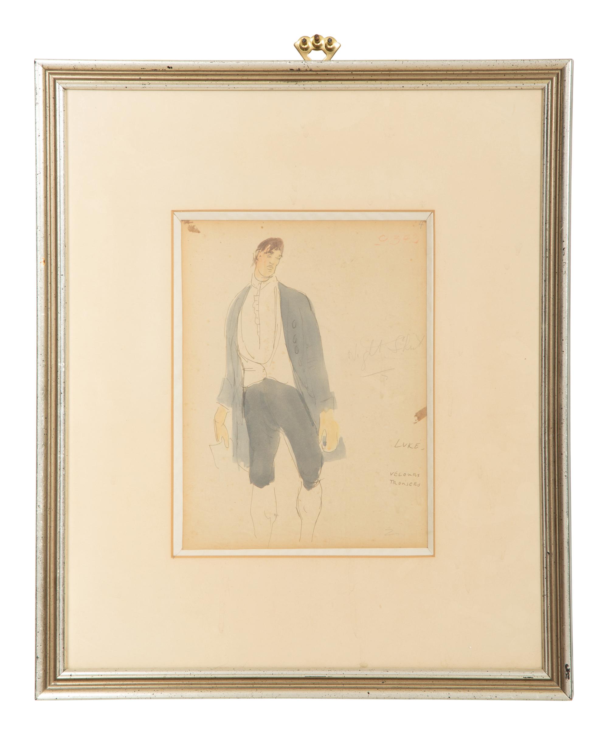 Three Framed Watercolor Costume Studies Attributed to Cecil Beaton