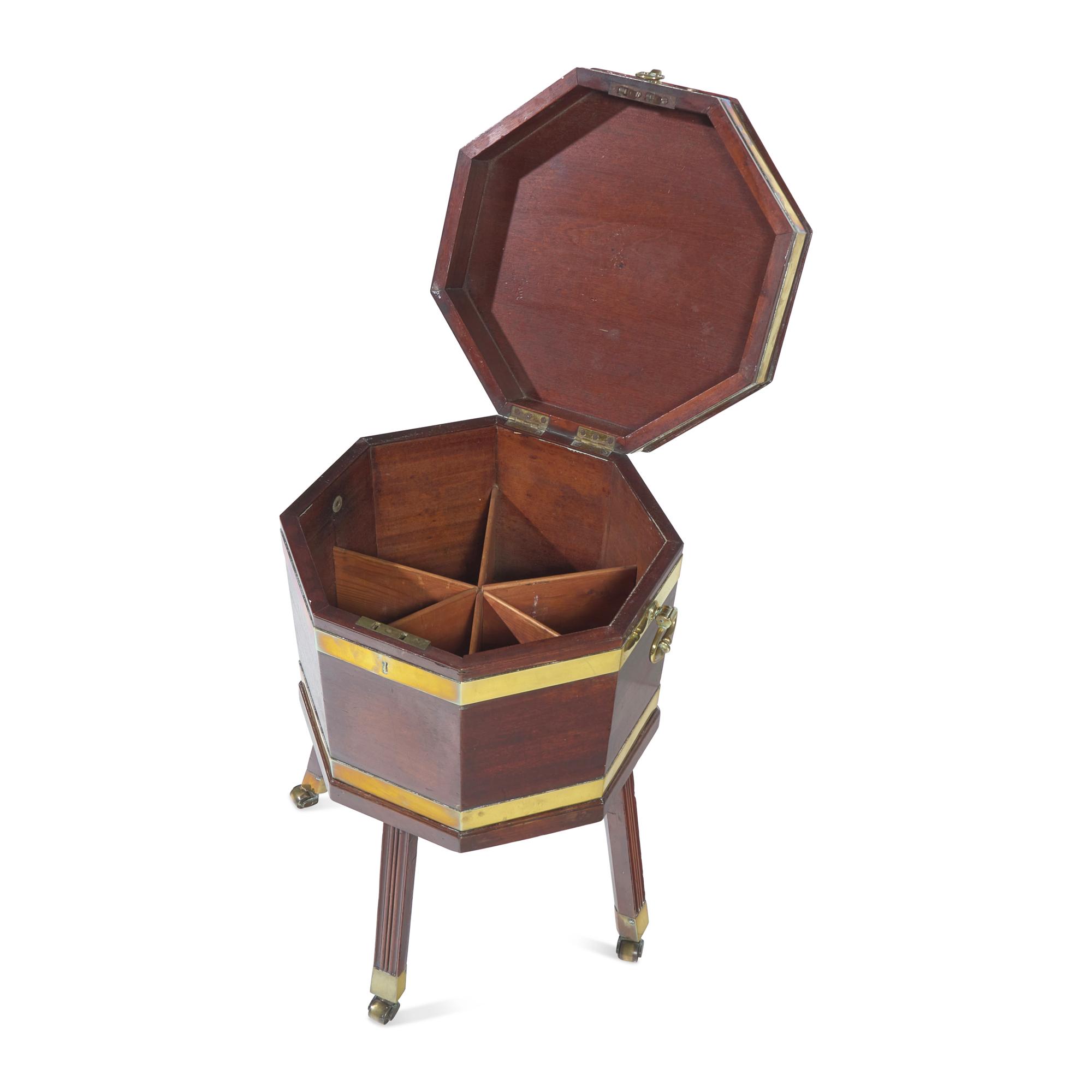 A George III Octagonal Brass-Bound Mahogany Cellarette