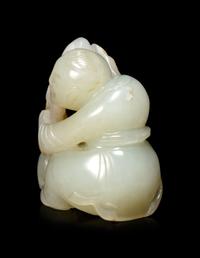 A Pale Celadon Jade Figural Group of Boy and Dog