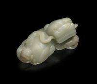 A Large Pale Celadon Jade Figure of a Fu Lion and Cub