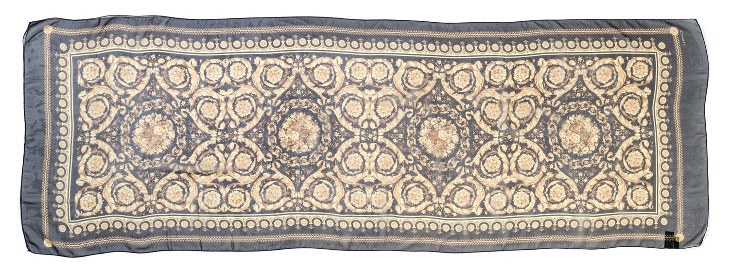 A Versace Black Silk Sheer Oblong Scarf, 75.5" x 26".