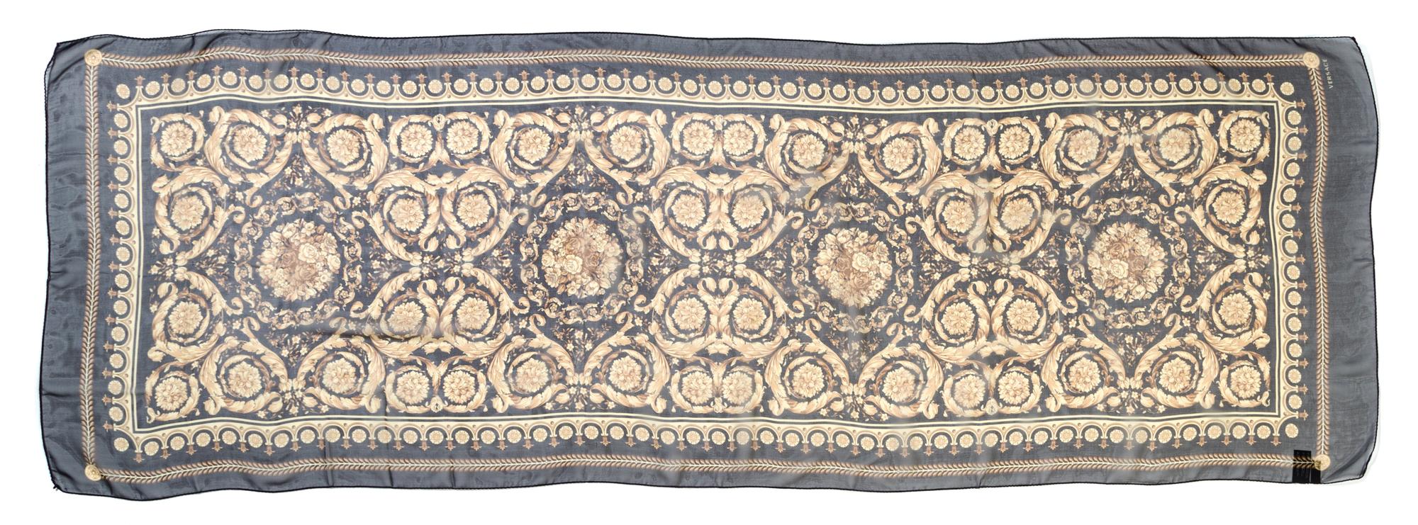 A Versace Black Silk Sheer Oblong Scarf, 75.5" x 26".