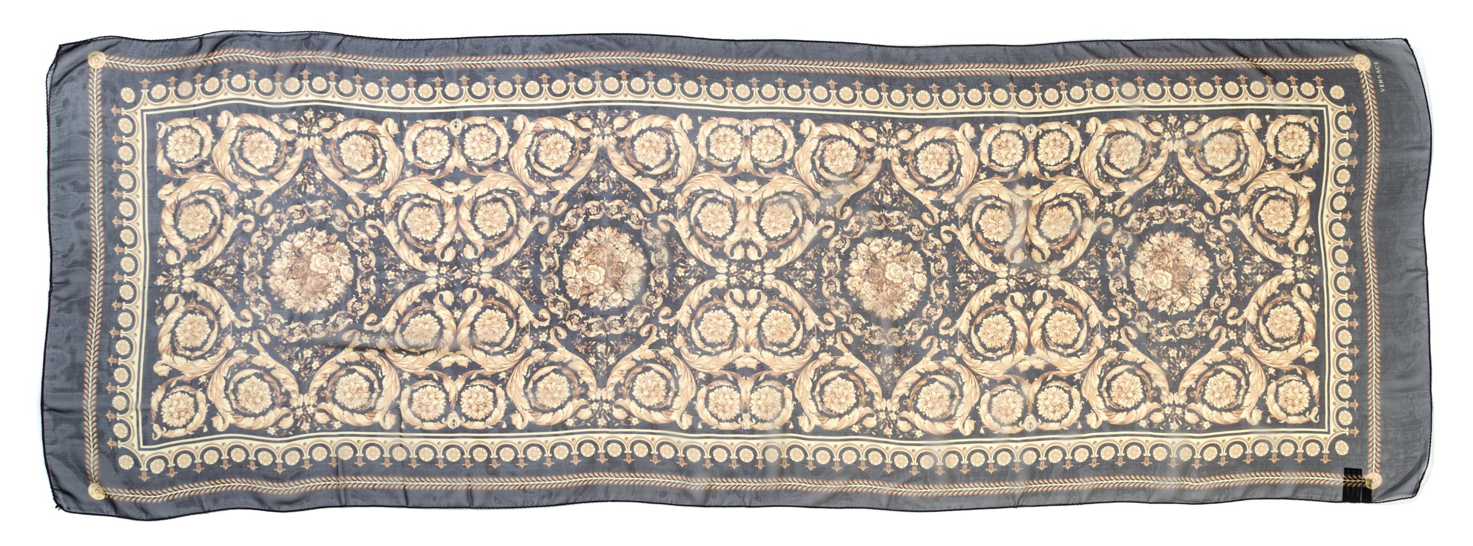 A Versace Black Silk Sheer Oblong Scarf, 75.5" x 26".