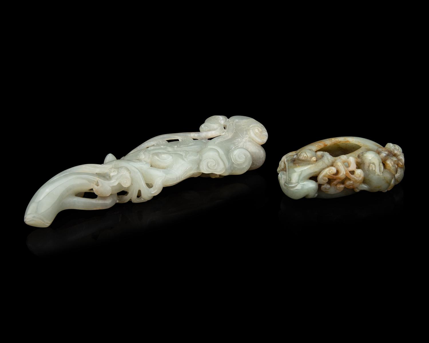 Two Chinese Carved Celadon Jade Scholar's Objects