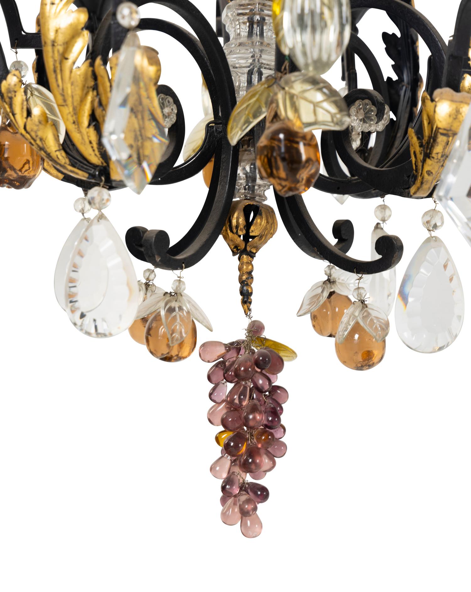 A Continental Metal and Glass Chandelier with Fruit-Form Prisms