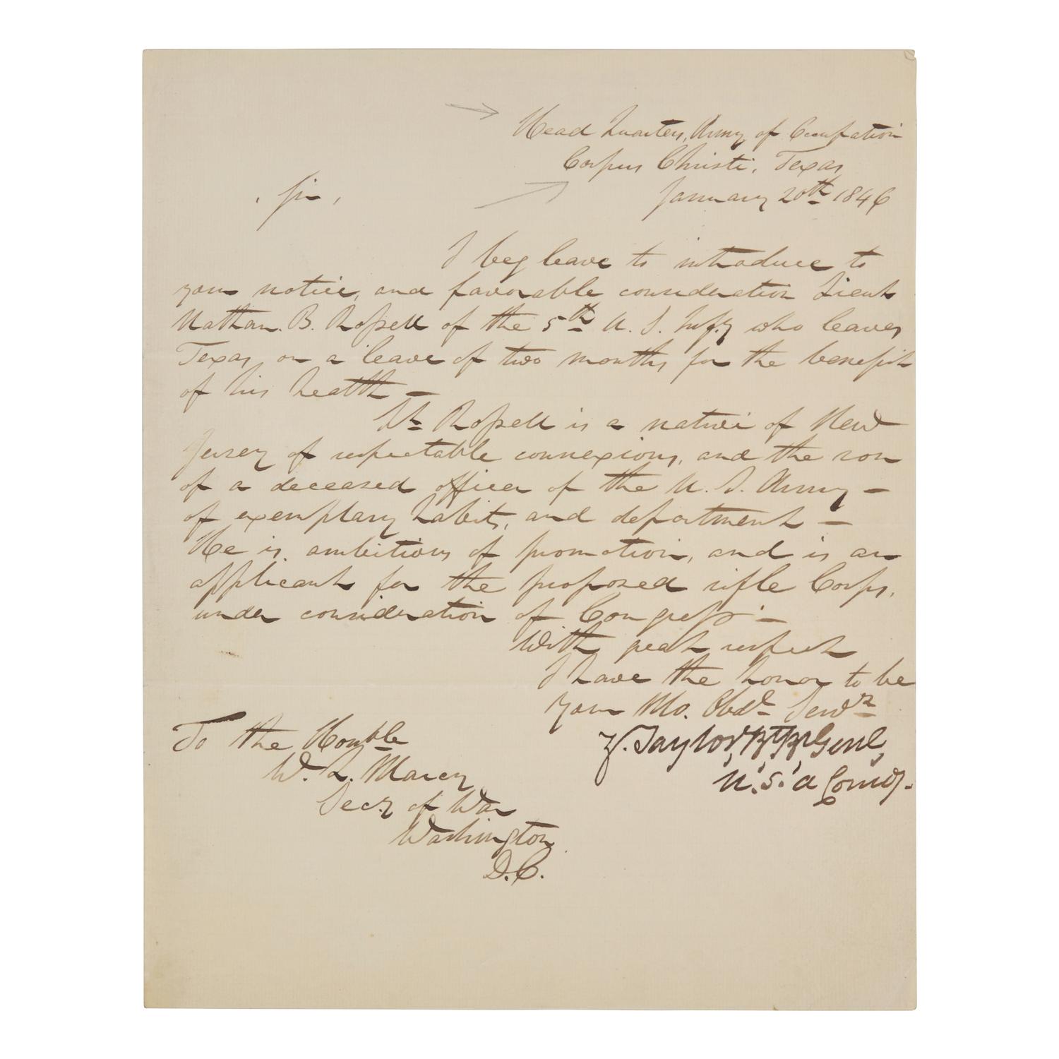 [Presidential] Taylor, Zachary. Manuscript Letter, signed
