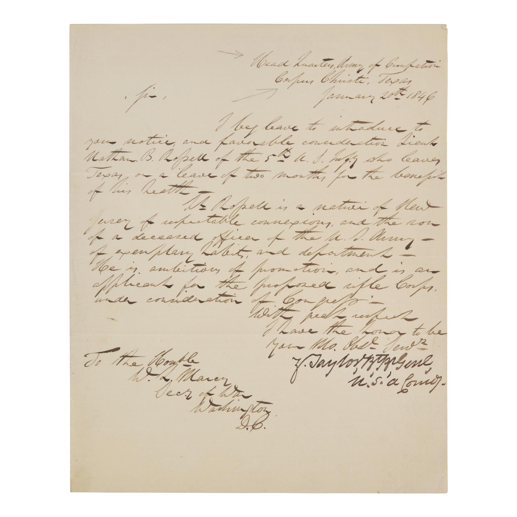 [Presidential] Taylor, Zachary. Manuscript Letter, signed