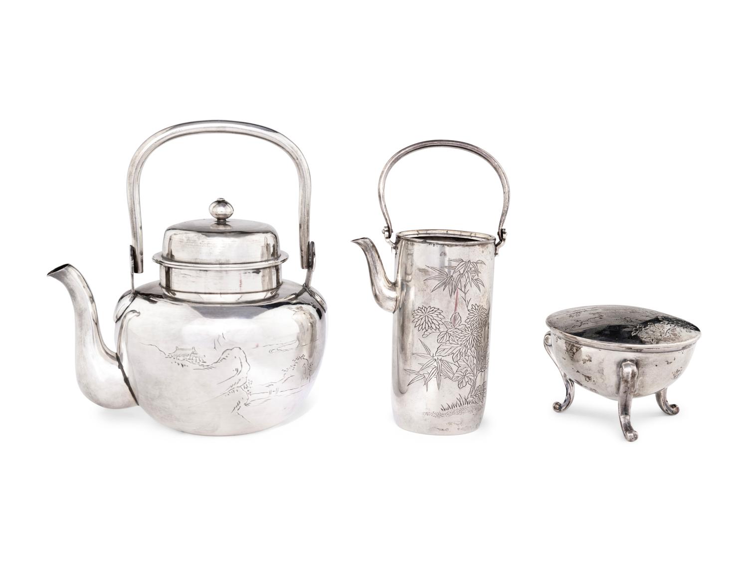 Three Japanese Silver Tea Wares
