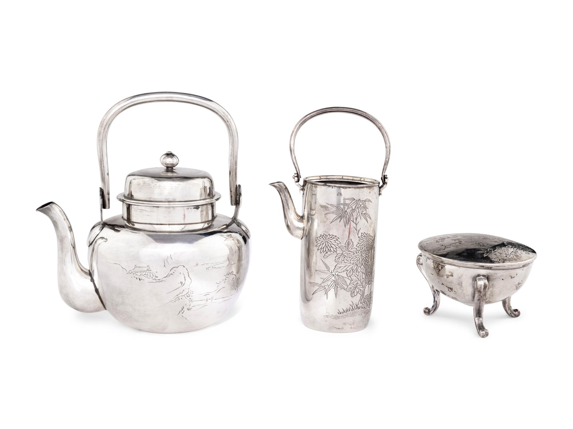 Three Japanese Silver Tea Wares