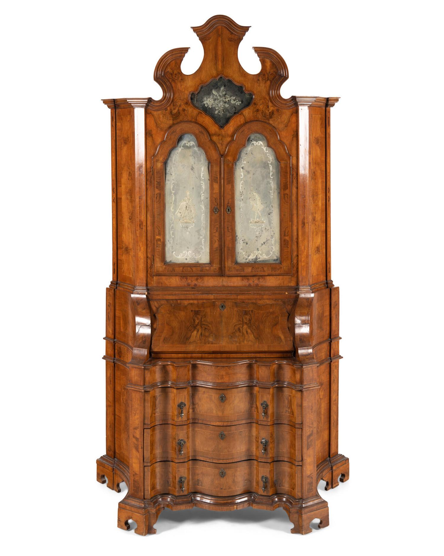 A Venetian Walnut Bureau Bookcase