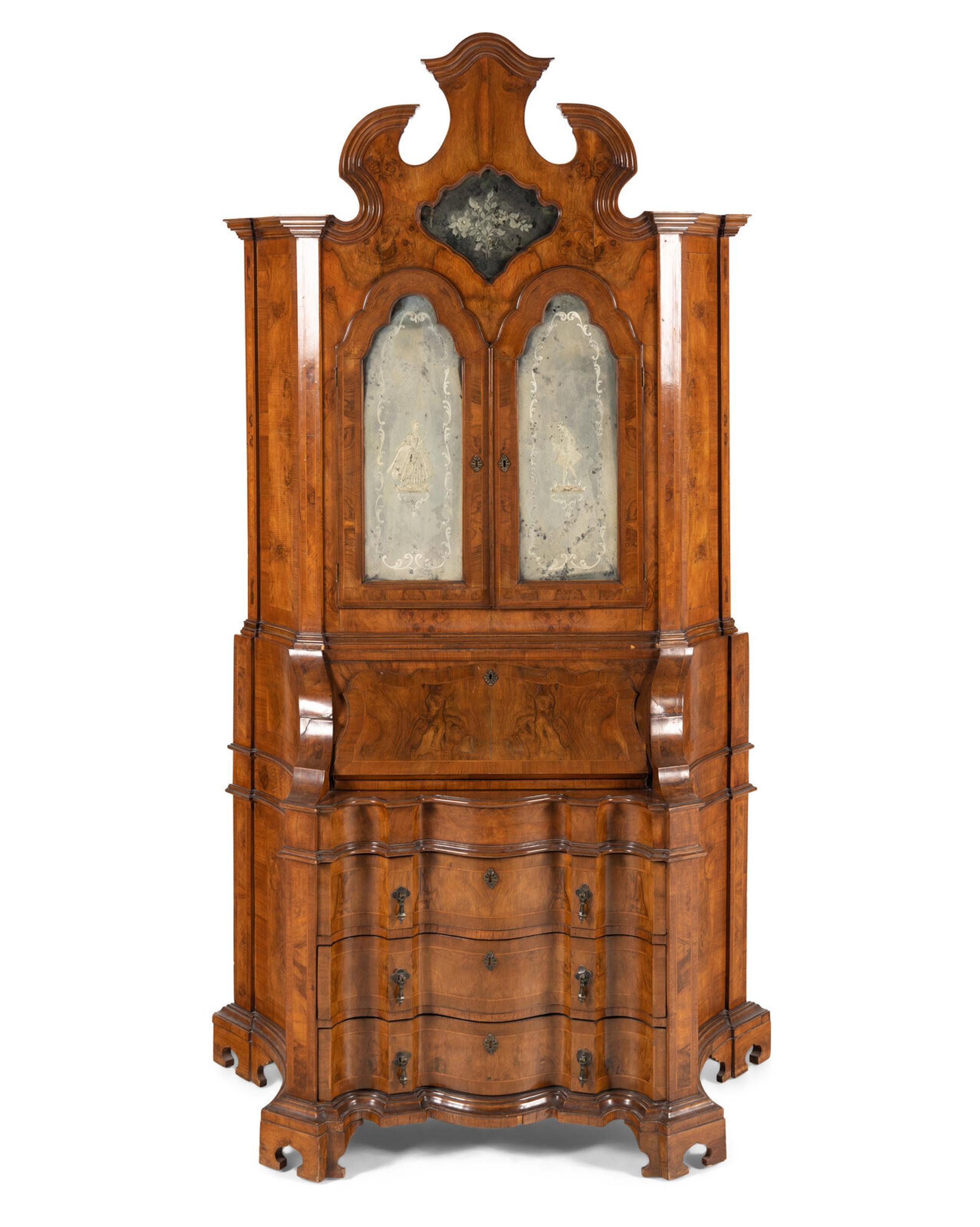 A Venetian Walnut Bureau Bookcase