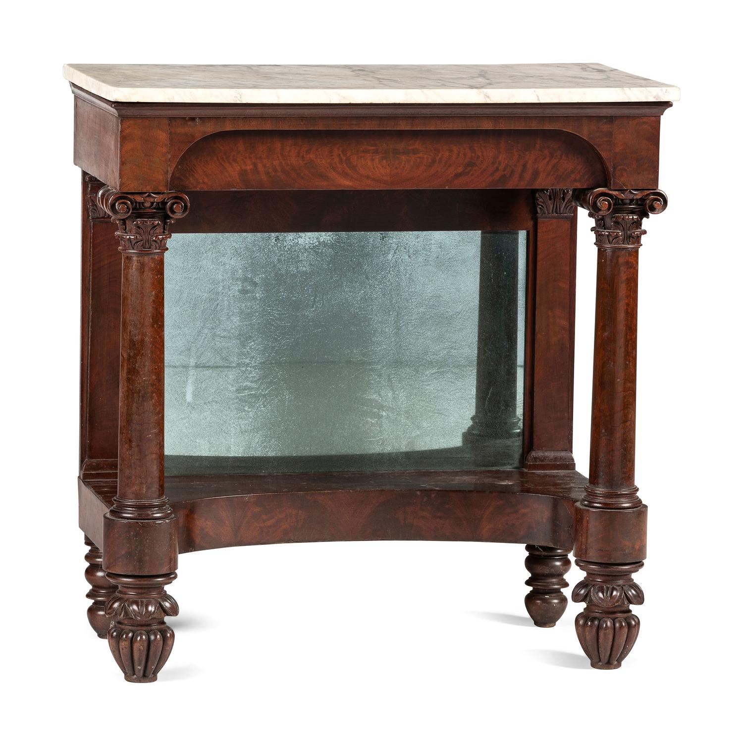 A Classical Carved and Veneered Walnut Marble Top Pier Table
