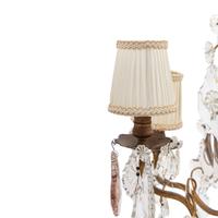 A Pair of French Gilt Metal and Cut Glass Six-Light Girandole Lamps