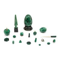 A Collection of Carved Malachite Decorative Articles