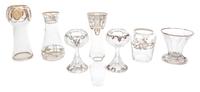 A Group of Eight Silver Overlay Glass Vases Height of tallest 6 7/8 inches.