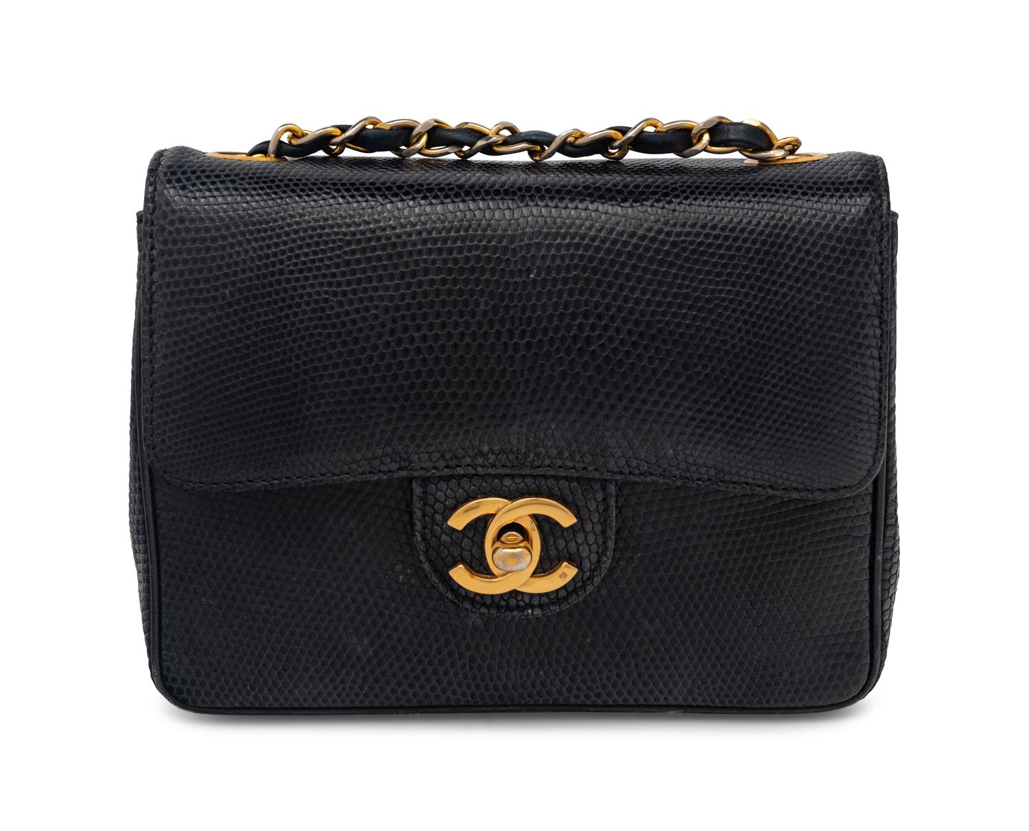 Chanel Small Flap Bag in Navy Lizard, 1986-88