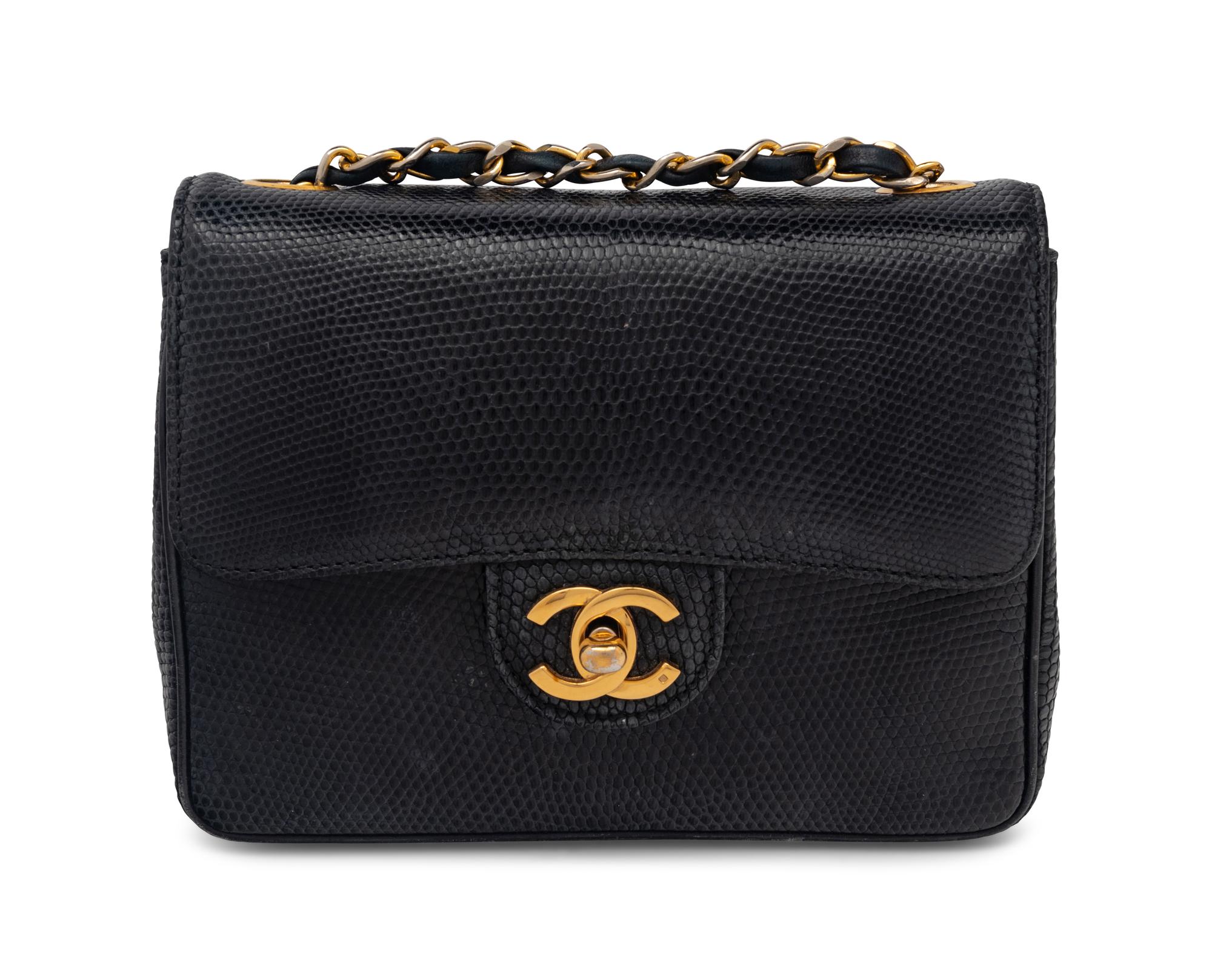 Chanel Small Flap Bag in Navy Lizard, 1986-88