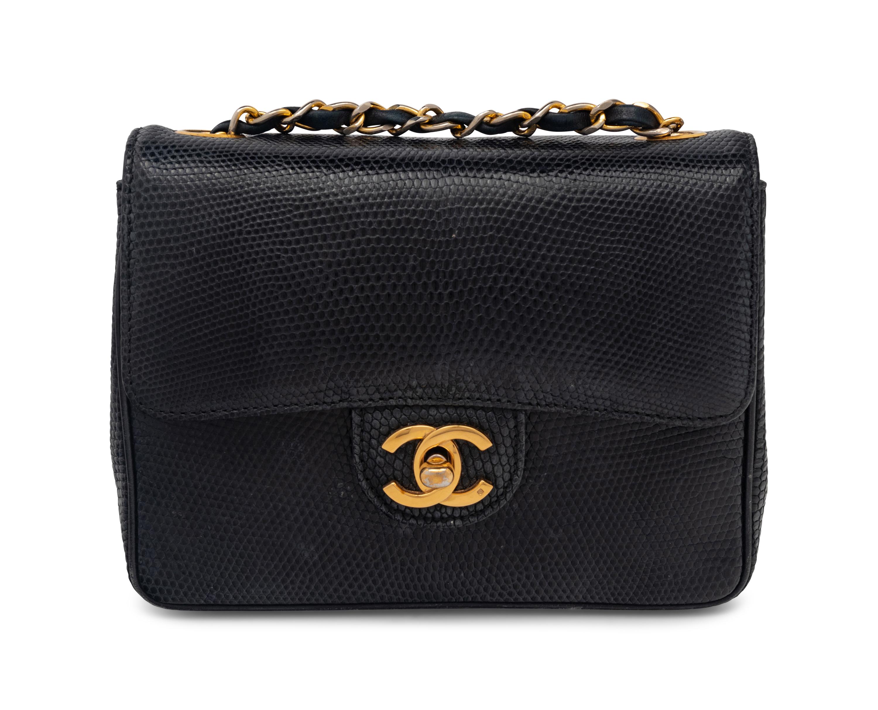 Chanel Small Flap Bag in Navy Lizard, 1986-88