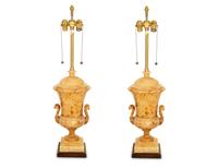 A Pair of Classical Style Alabaster Urns Mounted as Table Lamps