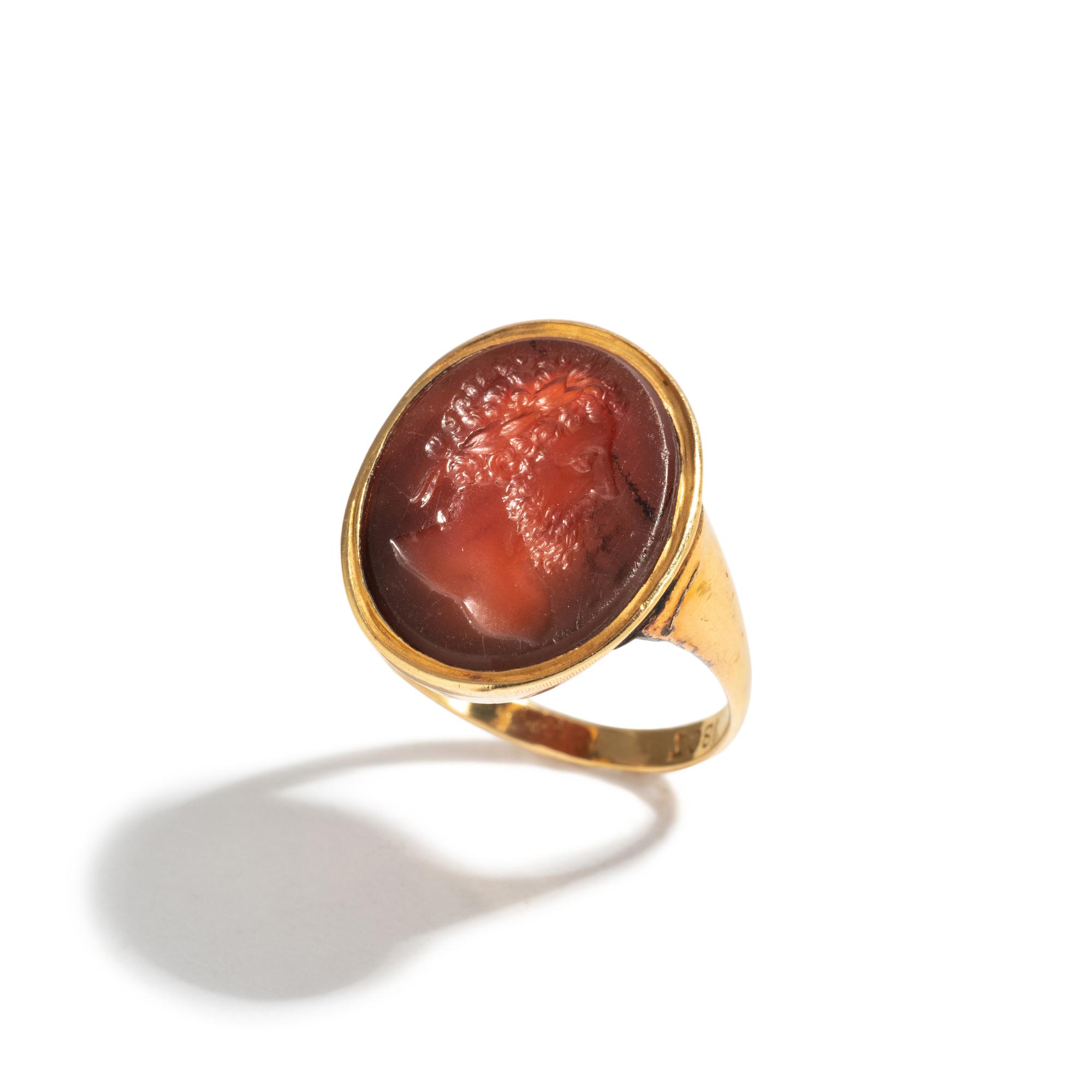 A Neoclassical Gold and Carnelian Finger Ring with the Roman Emperor Marcus Aurelius
