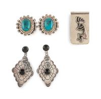 Navajo and Southwestern-style Silver Earrings and Money Clip