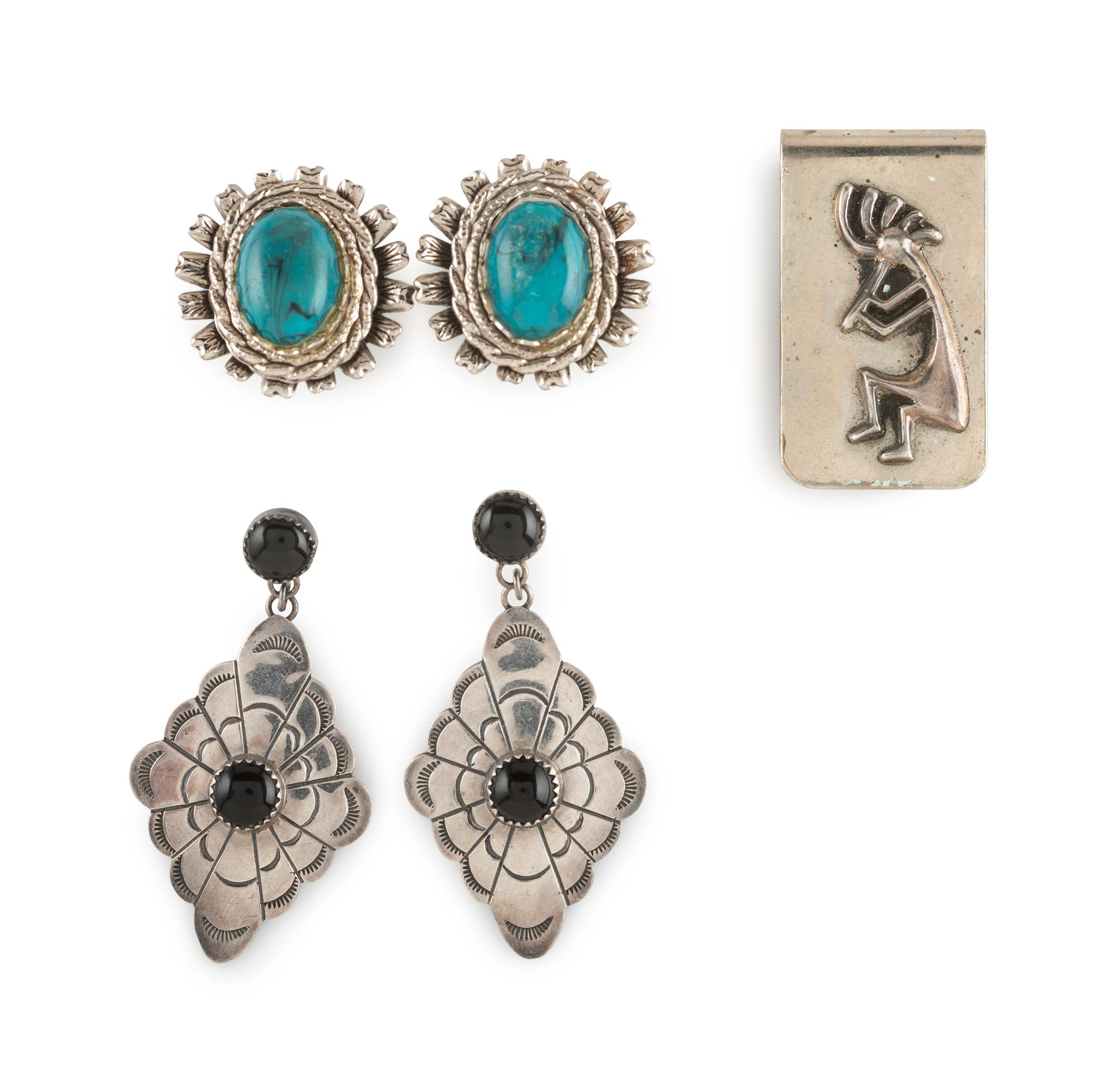 Navajo and Southwestern-style Silver Earrings and Money Clip
