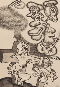 Peter Saul, (American, b. 1934), Adam and Eve, Alien in the Electric Chair, and Ideas (a group of three works)