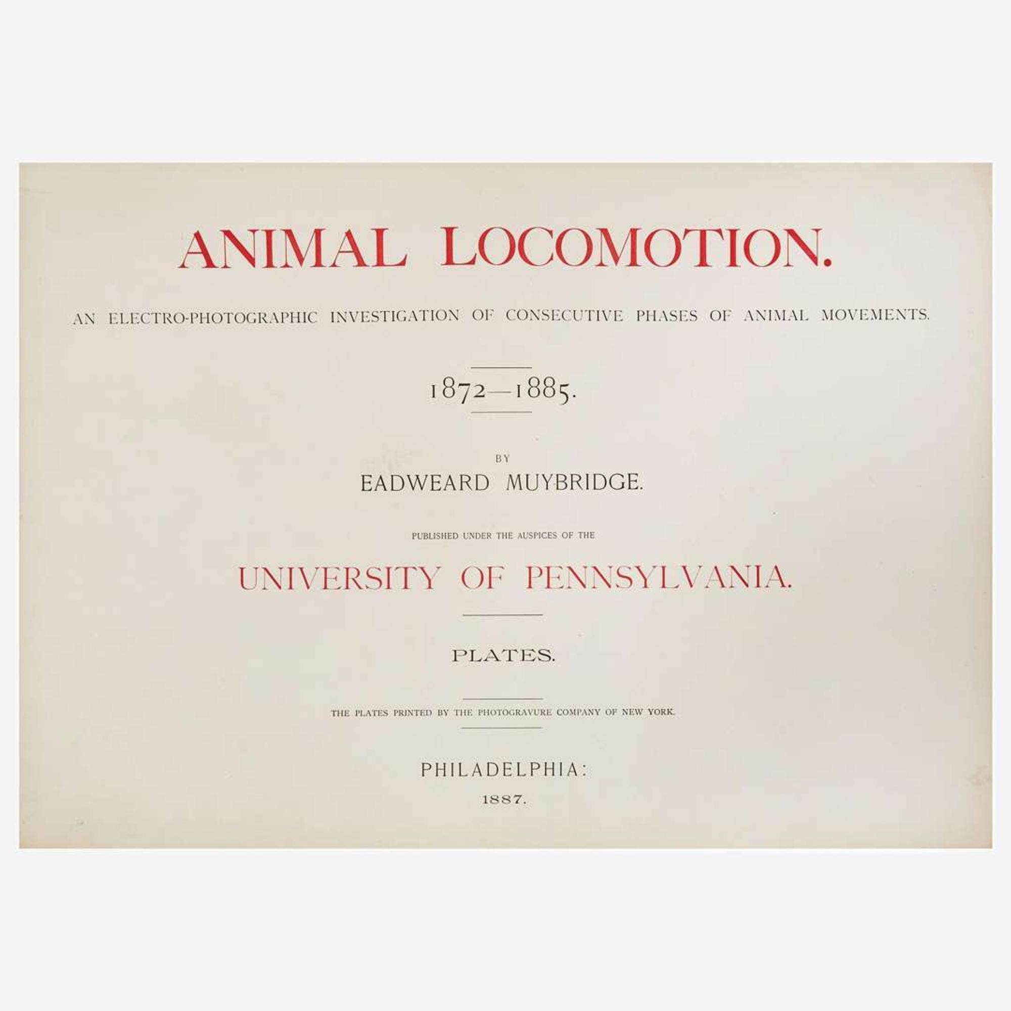 [Photography] Muybridge, Eadweard Collection of 111 Plates from "Animal Locomotion. An Electro-Photographic Investigation of Consecutive Phases of Animal Movements. 1872-1885"