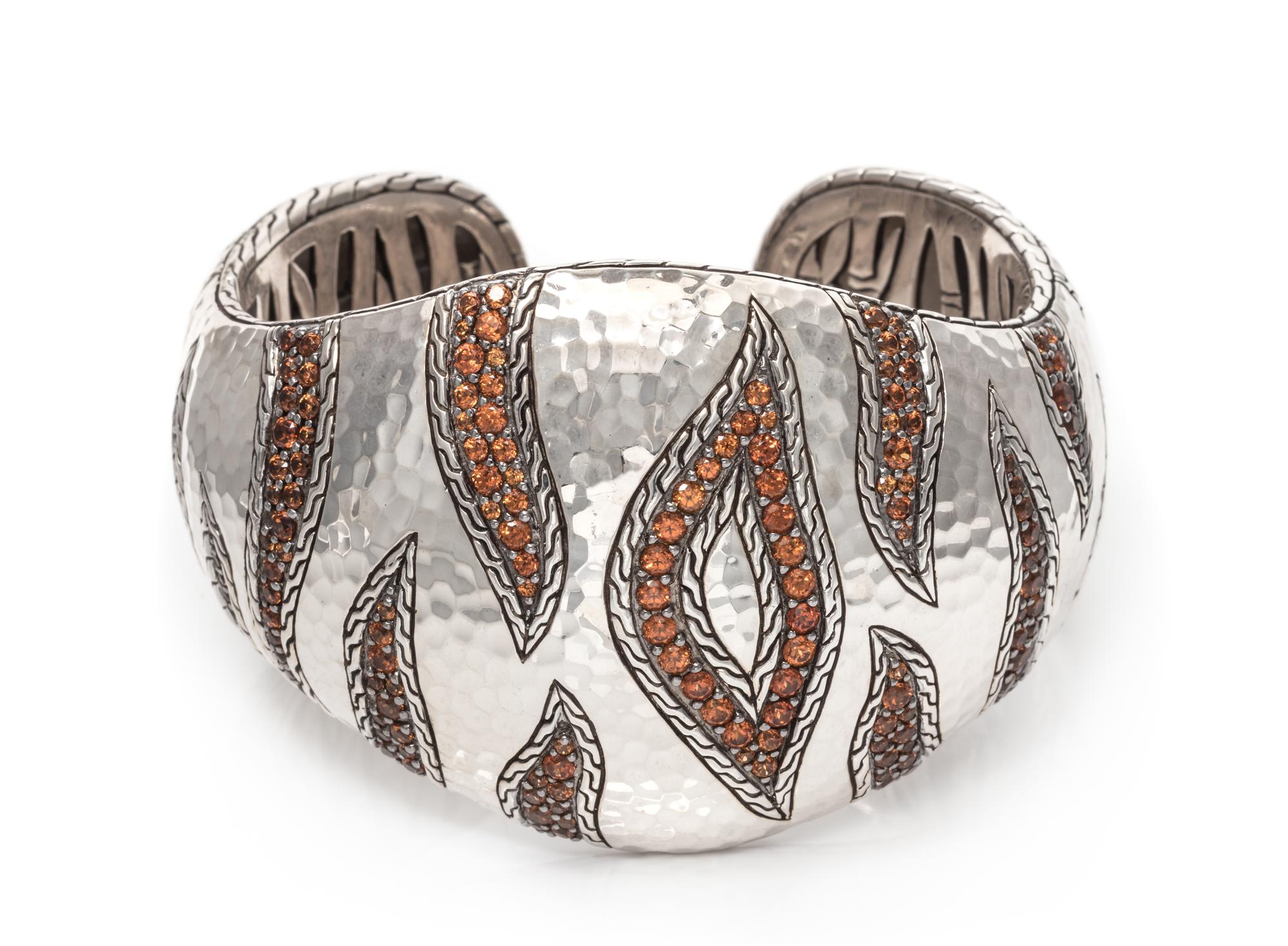 A Sterling Silver and Garnet 'Batu Kawung' Cuff Bracelet, John Hardy, 92.80 dwts.