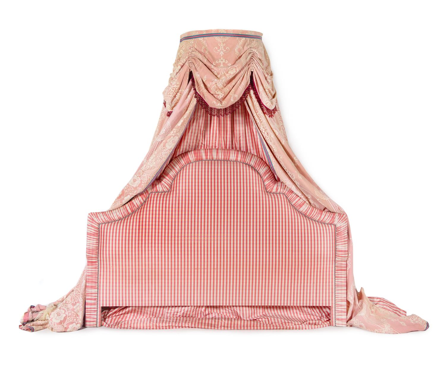 A King Size Upholstered Headboard, Baldachin and Bed Skirt